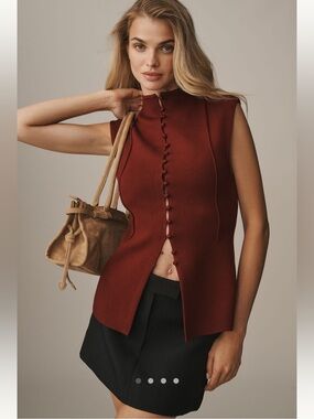 Anthropologie Mock-Neck Sleeveless Cardigan Sweater